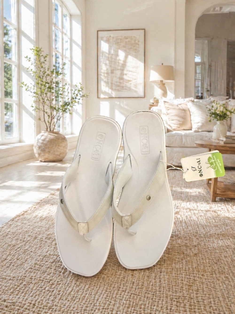 ONCAI White Leather Thong Sandals